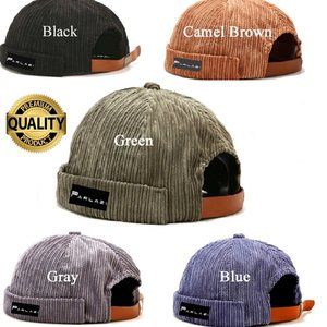 Unisex Corduroy Skullcap Retro Beanie Warm Brimless Cap Sailor Hat Docker Cuff